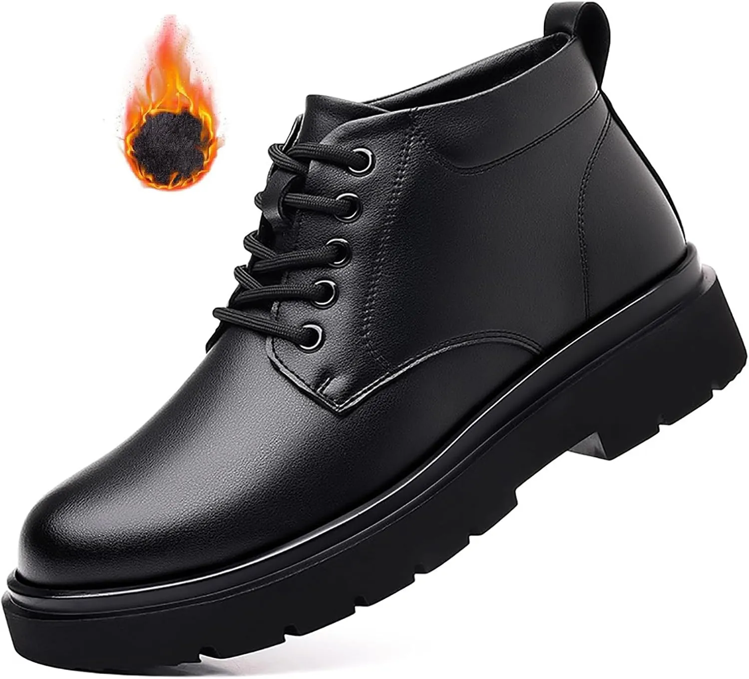 Men's Leather Platform Oxford Boots Classic Lace Up Comfortable Round Toe Non-Slip Lug Sole Chunky Heel Casual Chukka Booties for Work Business Office Dress Shoes
