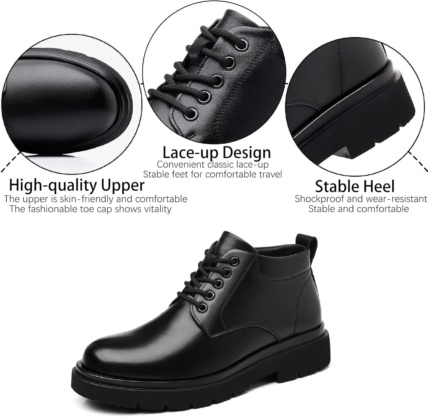 Men's Leather Platform Oxford Boots Classic Lace Up Comfortable Round Toe Non-Slip Lug Sole Chunky Heel Casual Chukka Booties for Work Business Office Dress Shoes