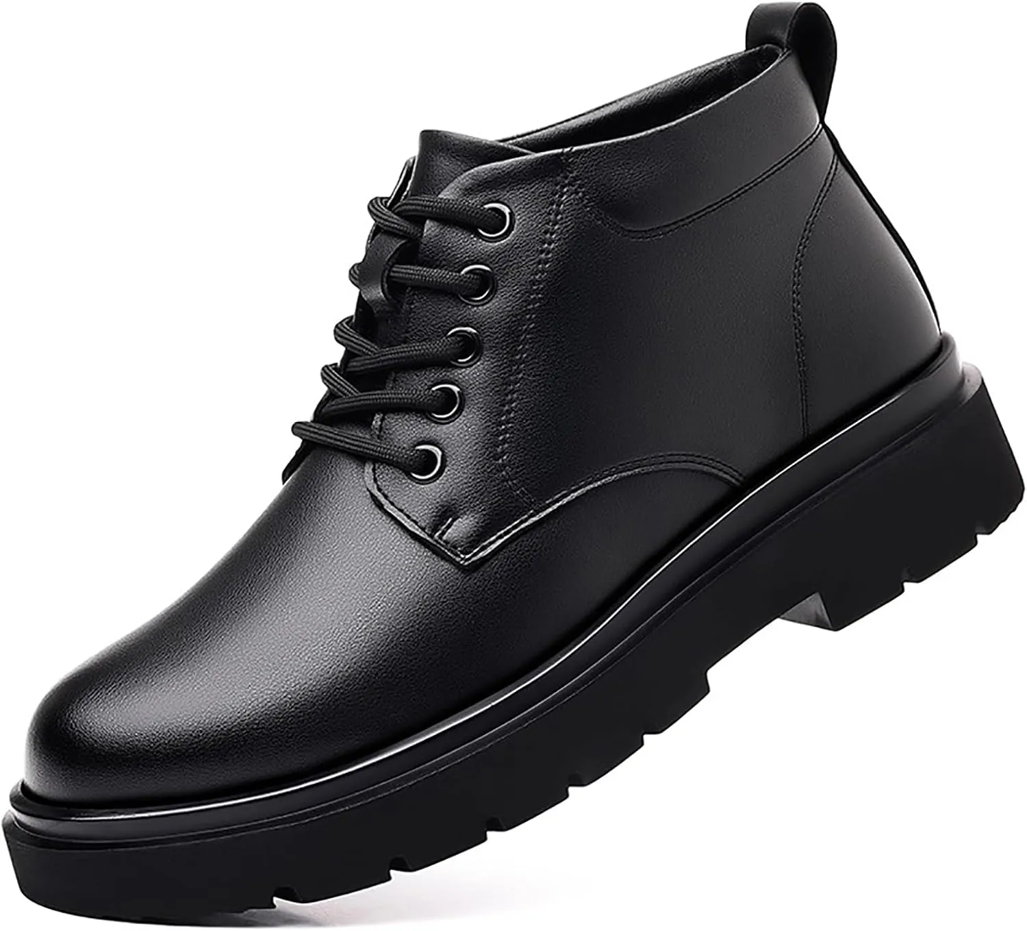 Men's Leather Platform Oxford Boots Classic Lace Up Comfortable Round Toe Non-Slip Lug Sole Chunky Heel Casual Chukka Booties for Work Business Office Dress Shoes