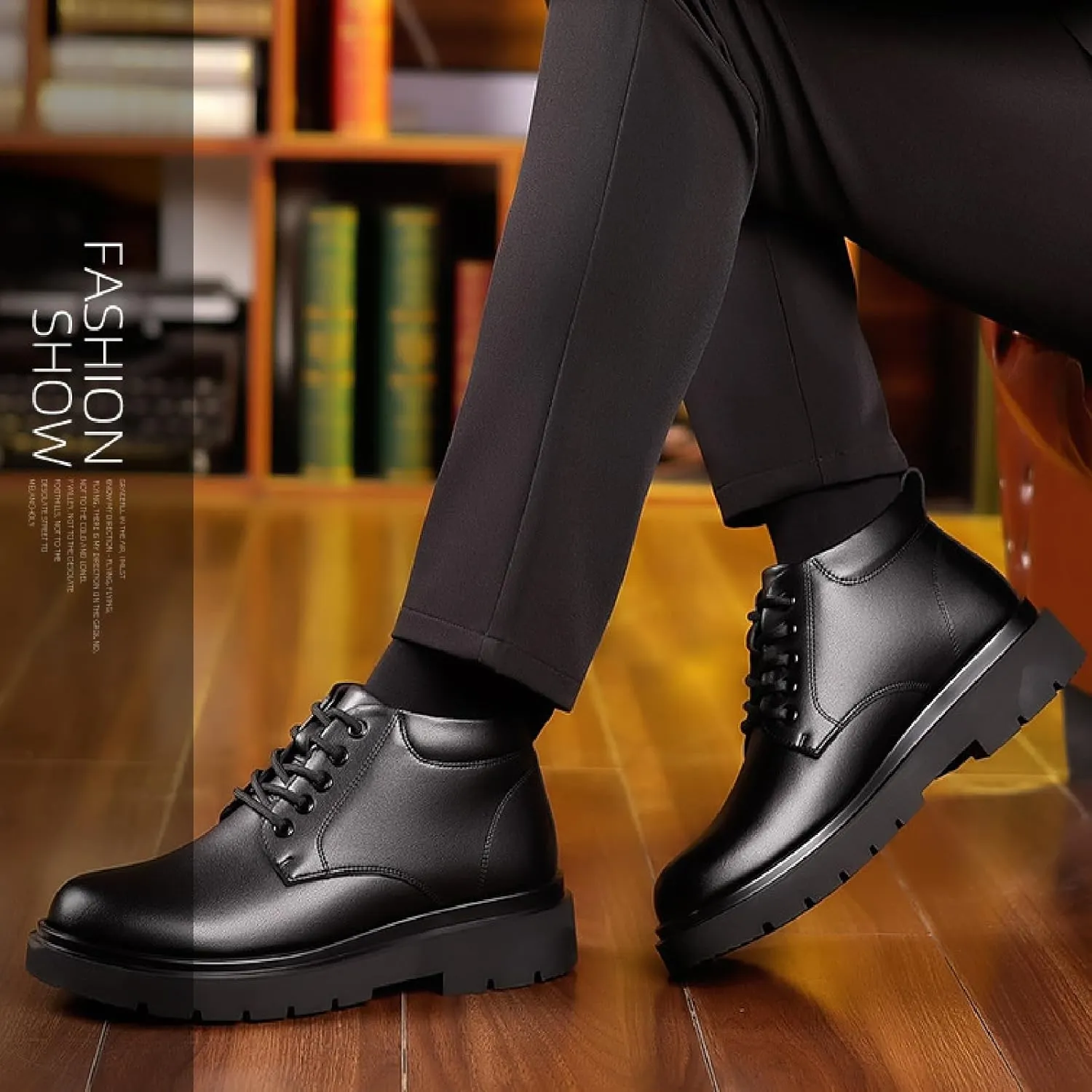 Men's Leather Platform Oxford Boots Classic Lace Up Comfortable Round Toe Non-Slip Lug Sole Chunky Heel Casual Chukka Booties for Work Business Office Dress Shoes