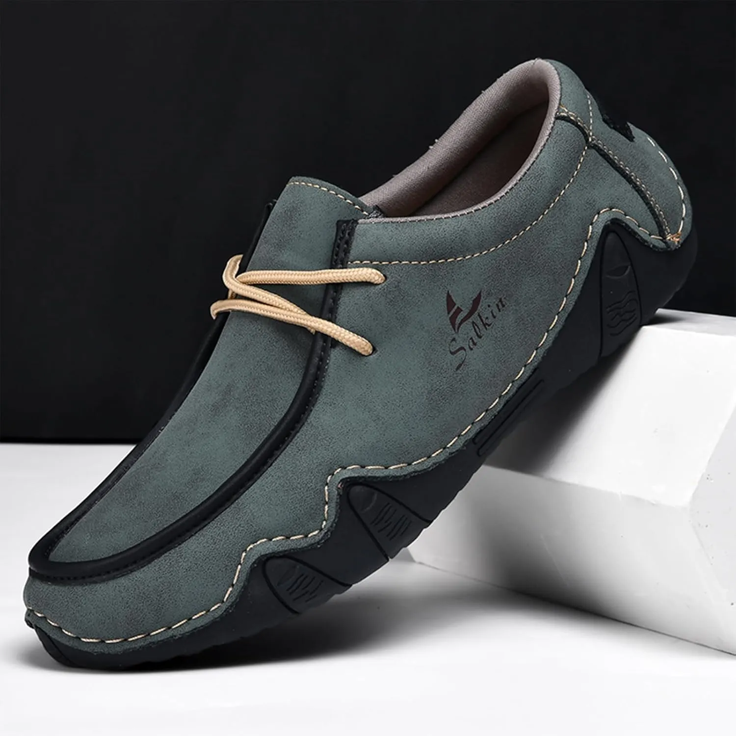Men's Leather Slip On Casual Low Loafers Lightweight Non-Slip Flat Driving Walking Shoes Soft Moccasin Shoes