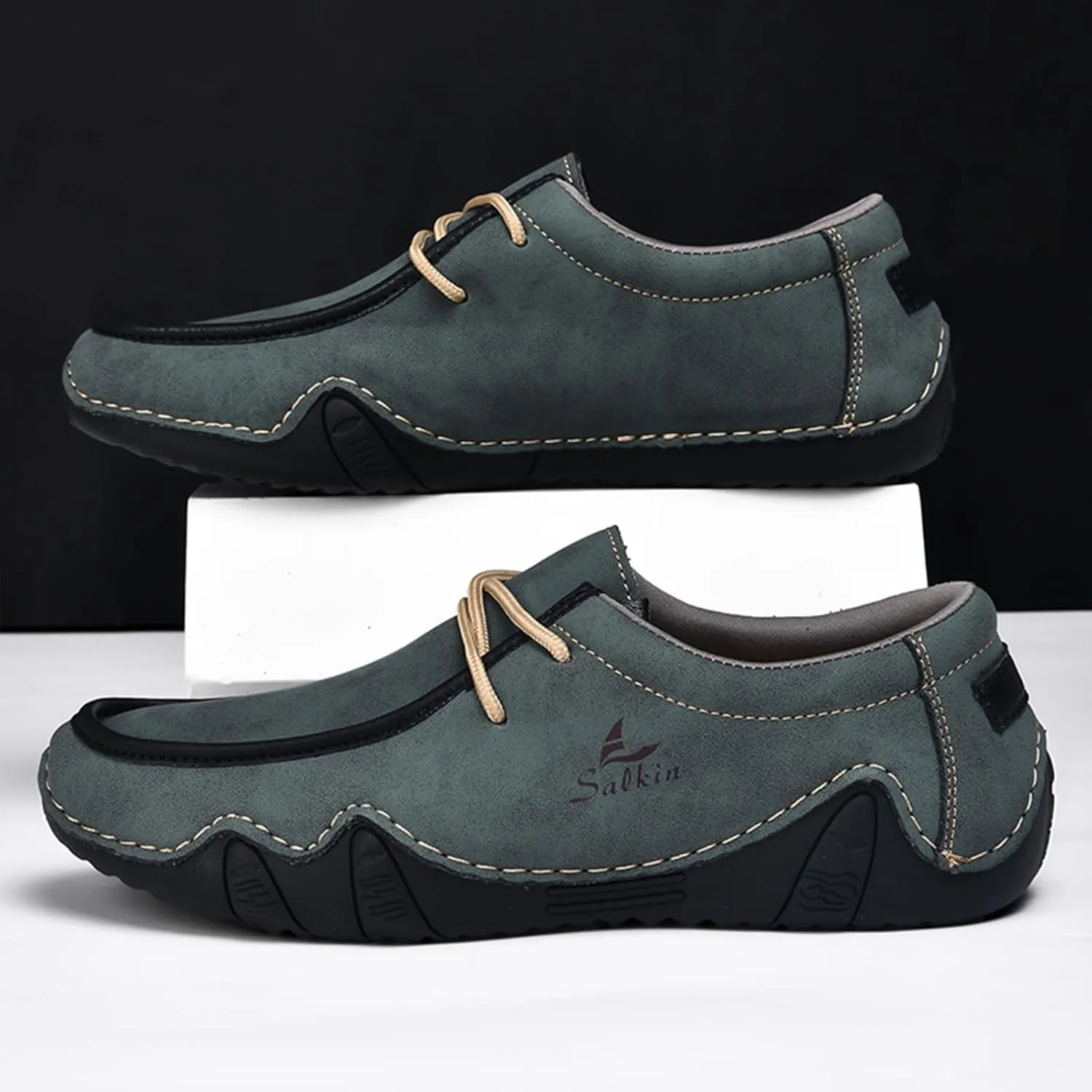 Men's Leather Slip On Casual Low Loafers Lightweight Non-Slip Flat Driving Walking Shoes Soft Moccasin Shoes