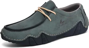 Men's Leather Slip On Casual Low Loafers Lightweight Non-Slip Flat Driving Walking Shoes Soft Moccasin Shoes