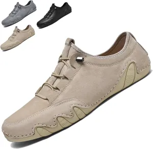 Men's Leather Slip-On Casual Shoes, Breathable Soft Sole Outdoor Walking Loafers for Summer Fall