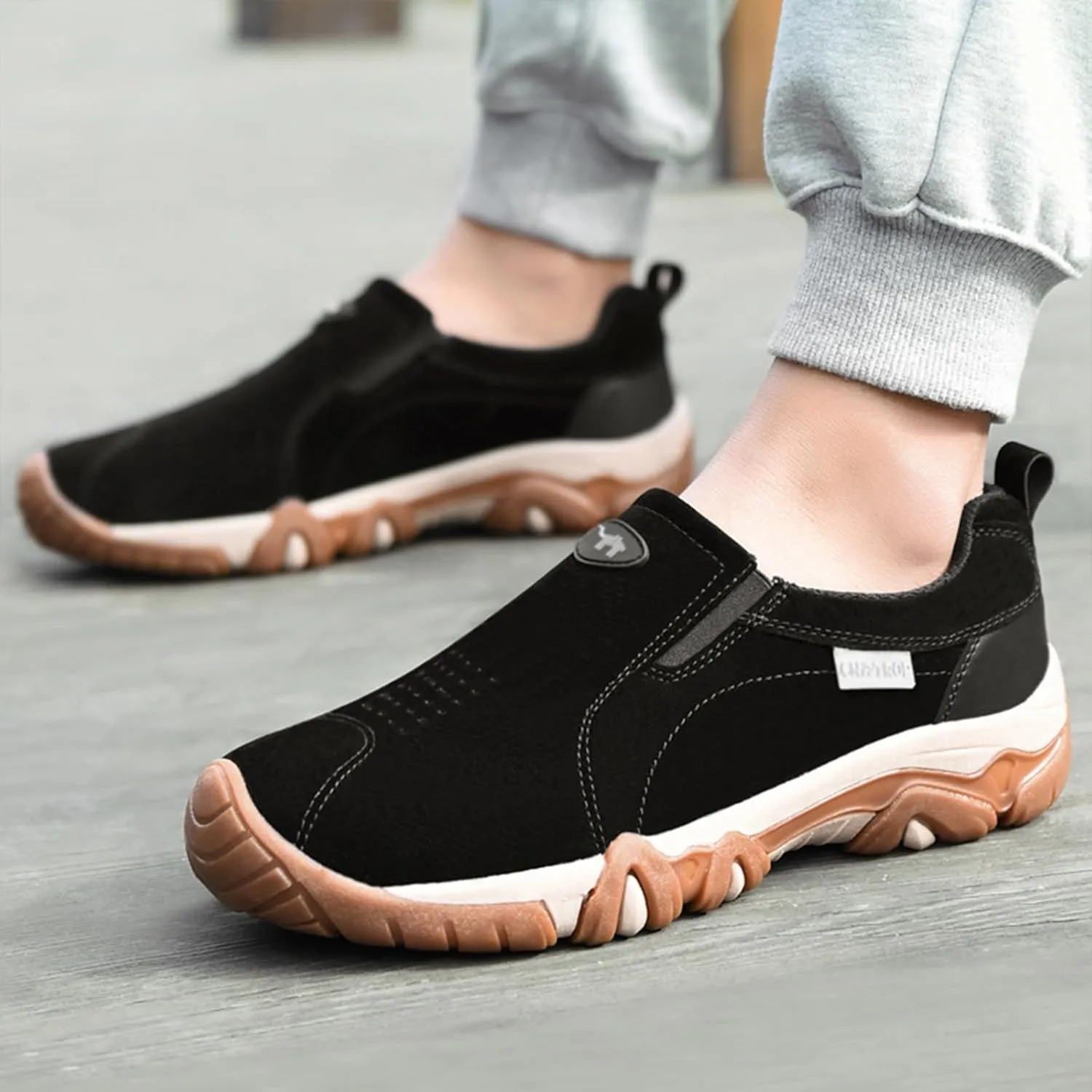 Men's Leather Slip-On Orthopedic Loafers Casual Non-Slip Platform Outdoor Walking Sneakers with Arch Support Lightweight Breathable Driving Boat Shoes