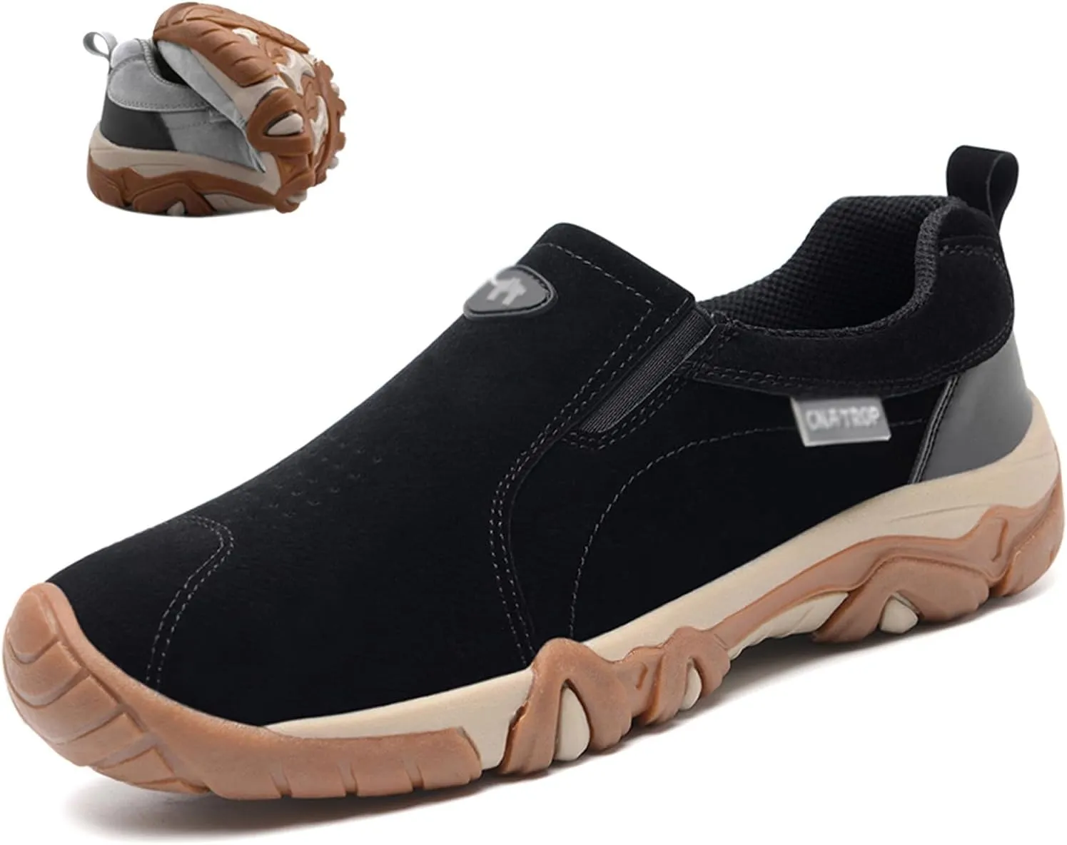Men's Leather Slip-On Orthopedic Loafers Casual Non-Slip Platform Outdoor Walking Sneakers with Arch Support Lightweight Breathable Driving Boat Shoes