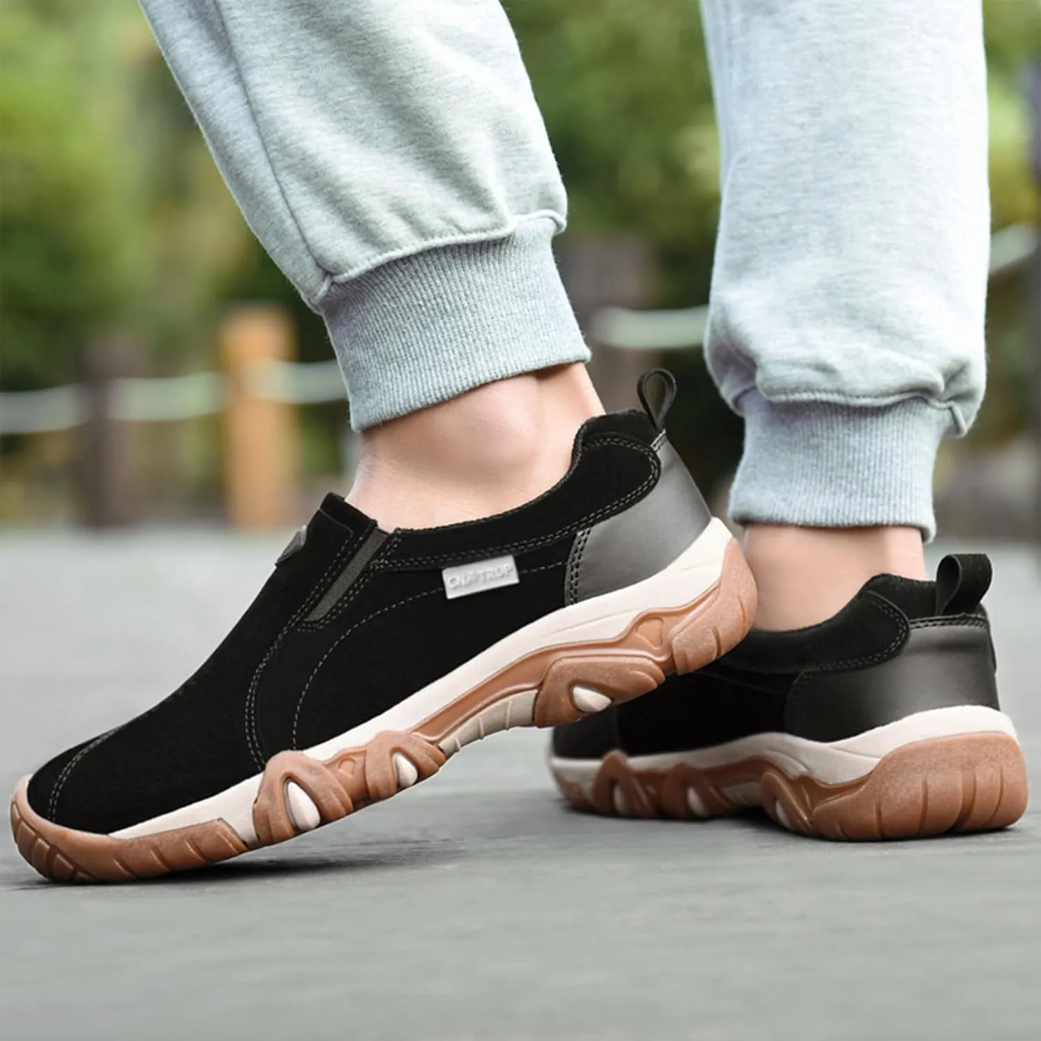 Men's Leather Slip-On Orthopedic Loafers Casual Non-Slip Platform Outdoor Walking Sneakers with Arch Support Lightweight Breathable Driving Boat Shoes