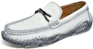 Men's Loafers Round Toe Crocodile Print Leather Loafer Shoes Anti-Slip Comfortable Flexible Wedding Slip On