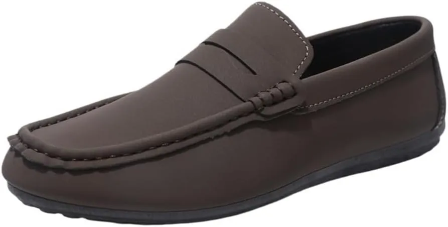 Mens Loafers Shoe Round Toe Vegan Leather Loafer Shoe Flexible Lightweight Anti-Slip Walking Slip On
