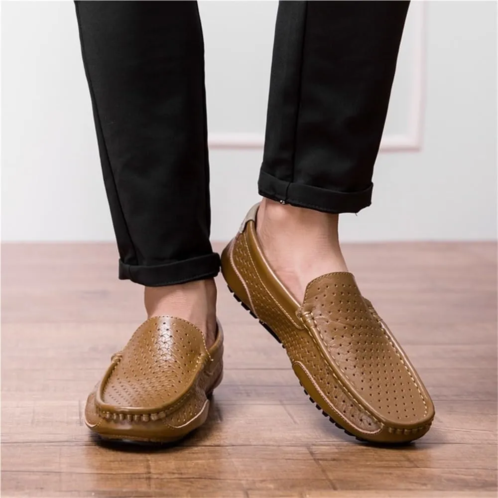 Men's Loafers Shoes Breathable Lightweight Simple Leather Flat Heel Comfortable Flexible Party Fashion Slip On