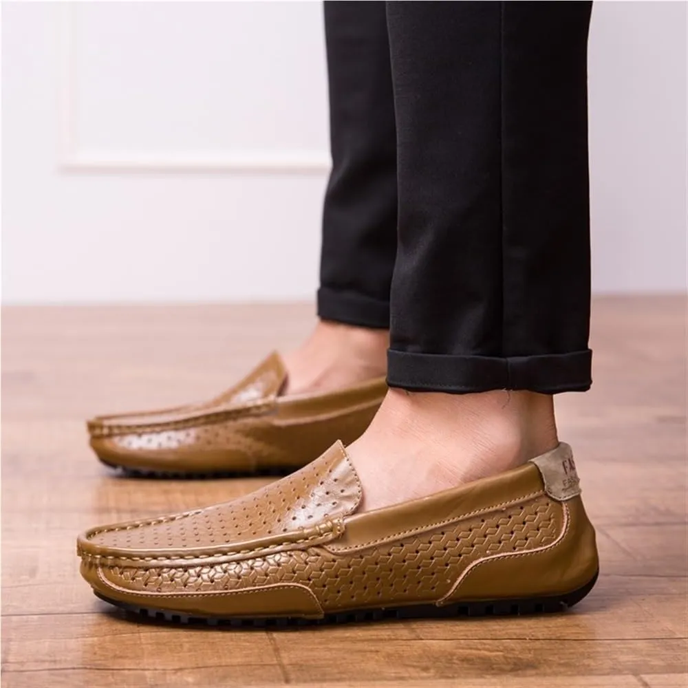 Men's Loafers Shoes Breathable Lightweight Simple Leather Flat Heel Comfortable Flexible Party Fashion Slip On