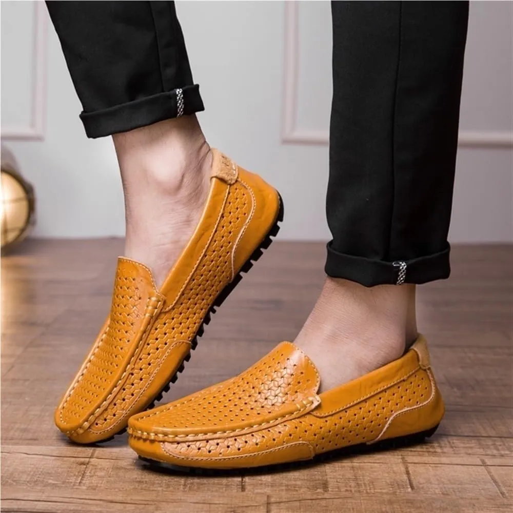 Men's Loafers Shoes Breathable Lightweight Simple Leather Flat Heel Comfortable Flexible Party Fashion Slip On