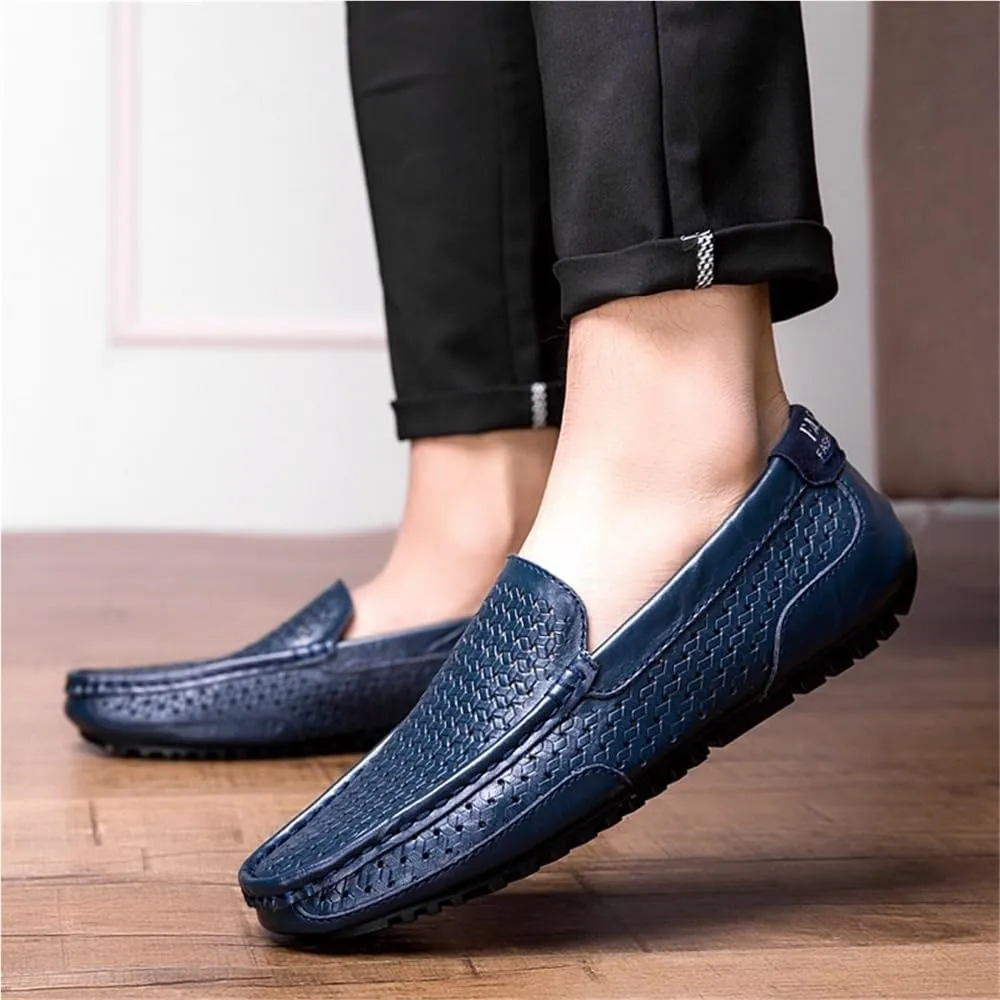 Men's Loafers Shoes Breathable Lightweight Simple Leather Flat Heel Comfortable Flexible Party Fashion Slip On