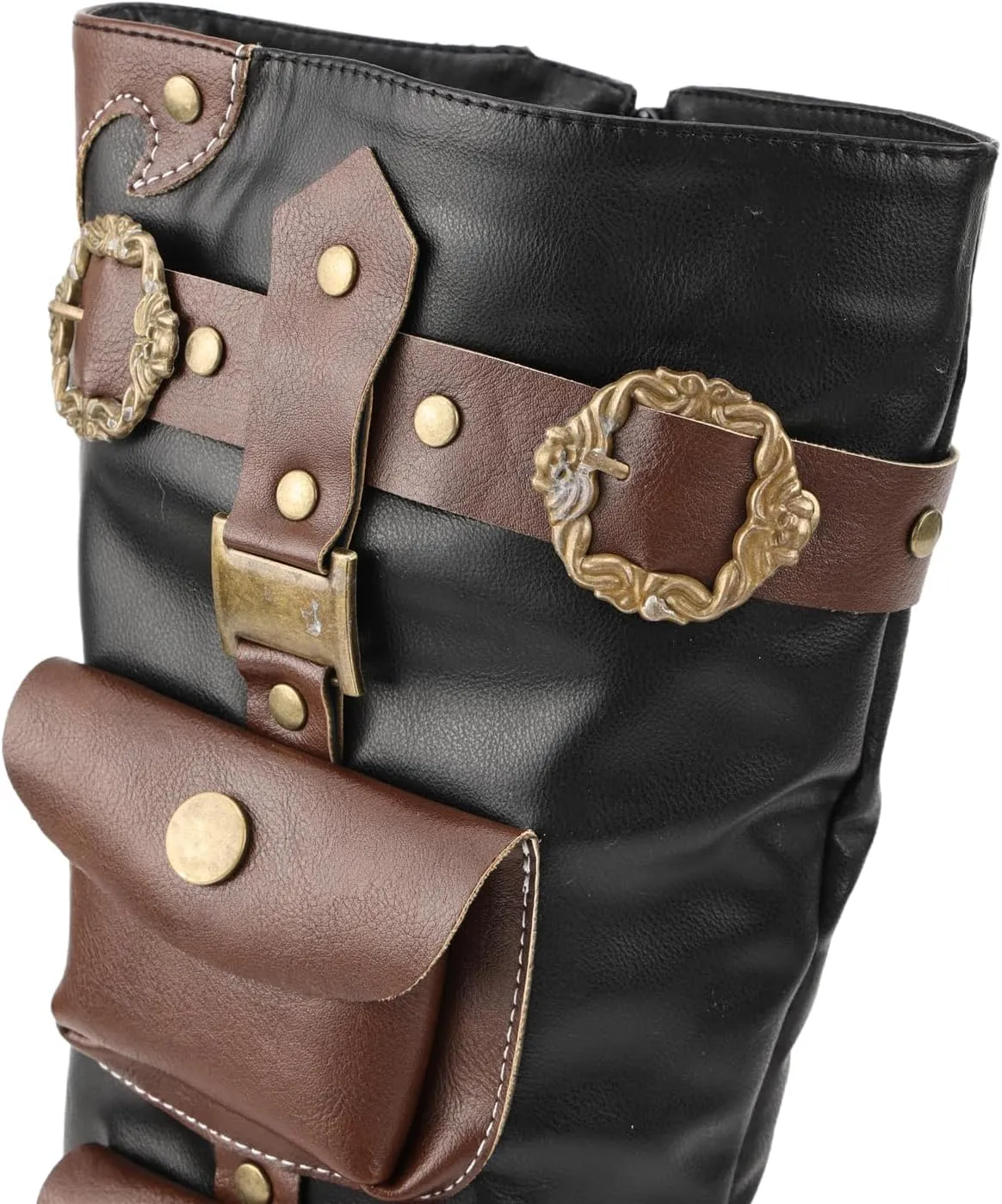 Mens Medieval Knee High Boot Steampunk Retro Combat Leather Pirate Knight Captain Viking Shoes for Halloween Cosplay