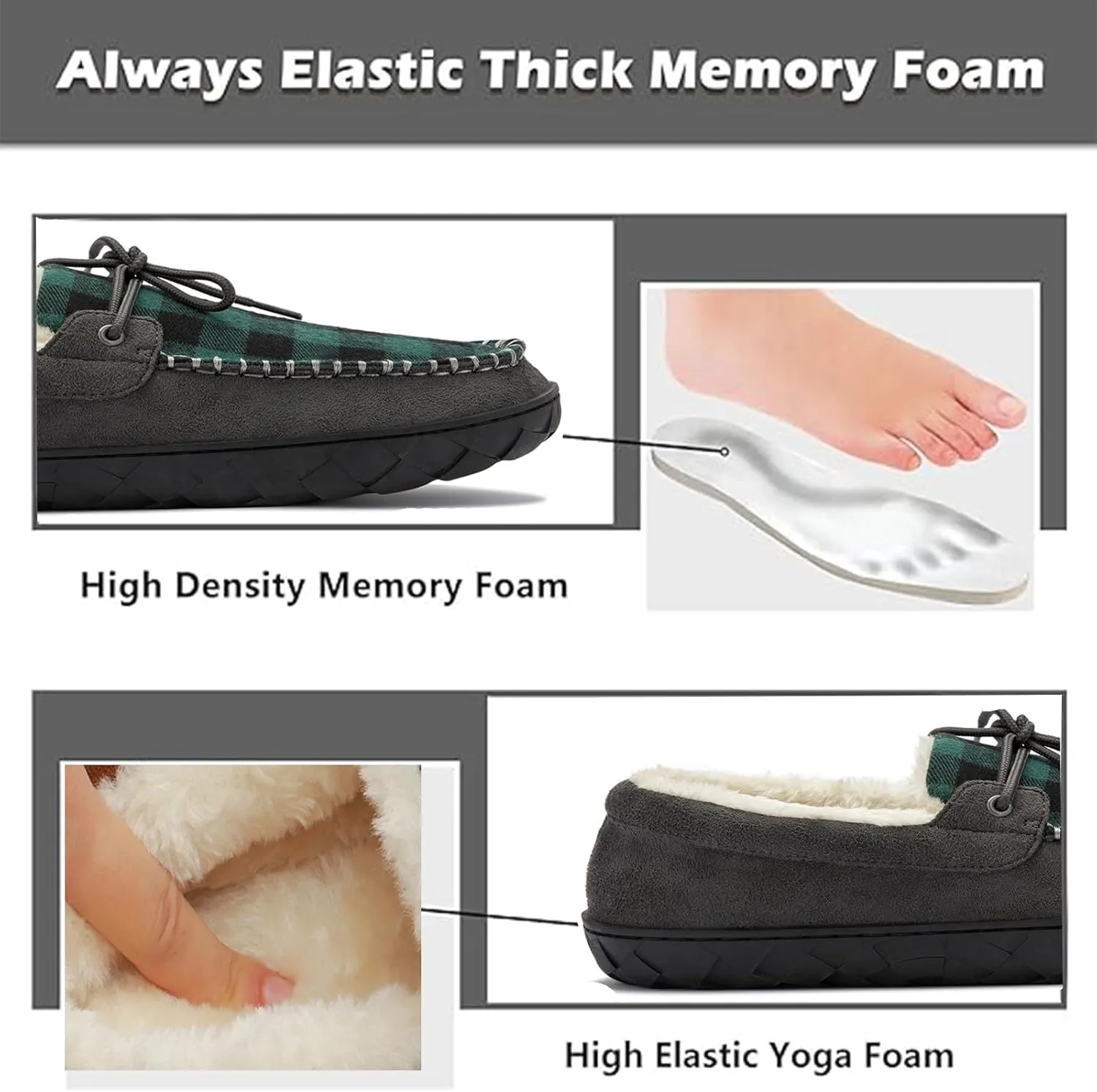 Men's Moccasin Slippers Warm Memory Foam Soft Plush Lined Slip on Indoor Outdoor House Shoes