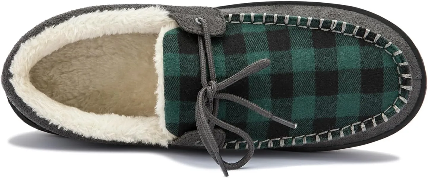 Men's Moccasin Slippers Warm Memory Foam Soft Plush Lined Slip on Indoor Outdoor House Shoes
