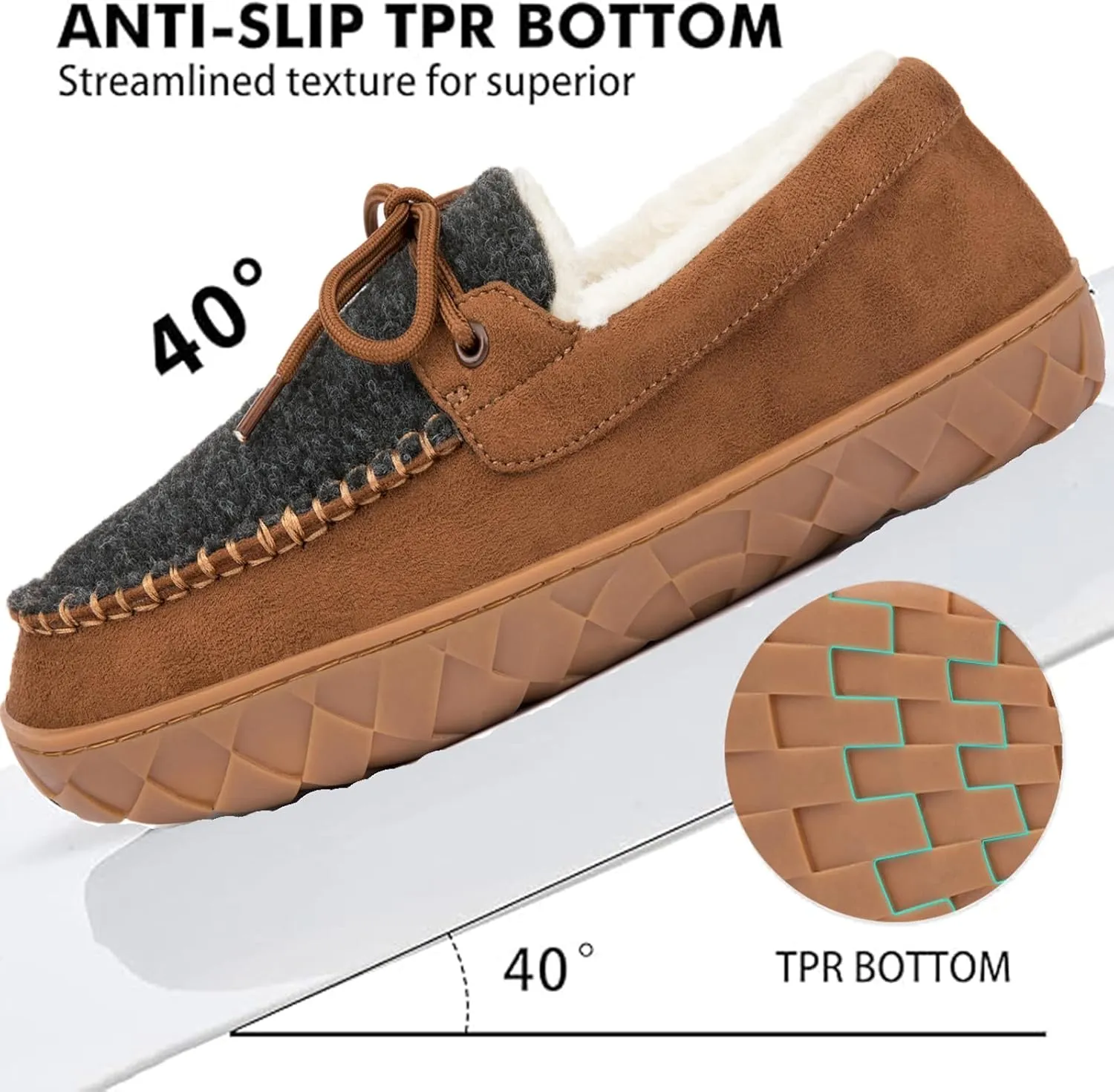 Men's Moccasin Slippers Warm Memory Foam Soft Plush Lined Slip on Indoor Outdoor House Shoes