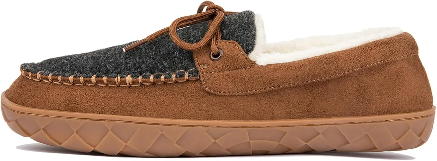 Men's Moccasin Slippers Warm Memory Foam Soft Plush Lined Slip on Indoor Outdoor House Shoes