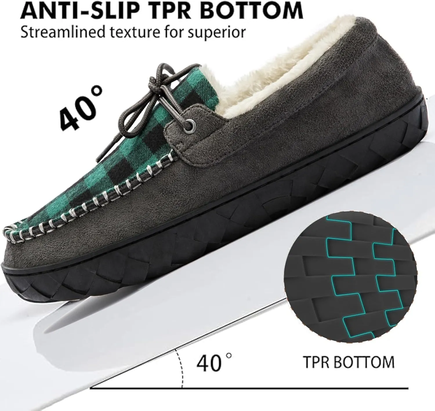 Men's Moccasin Slippers Warm Memory Foam Soft Plush Lined Slip on Indoor Outdoor House Shoes