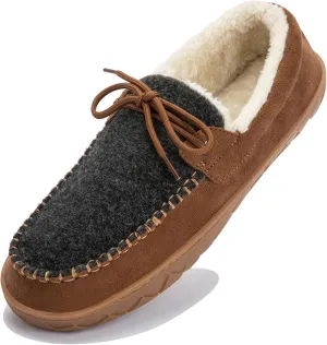 Men's Moccasin Slippers Warm Memory Foam Soft Plush Lined Slip on Indoor Outdoor House Shoes