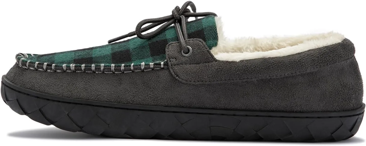 Men's Moccasin Slippers Warm Memory Foam Soft Plush Lined Slip on Indoor Outdoor House Shoes