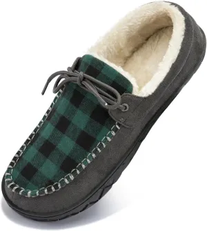 Men's Moccasin Slippers Warm Memory Foam Soft Plush Lined Slip on Indoor Outdoor House Shoes