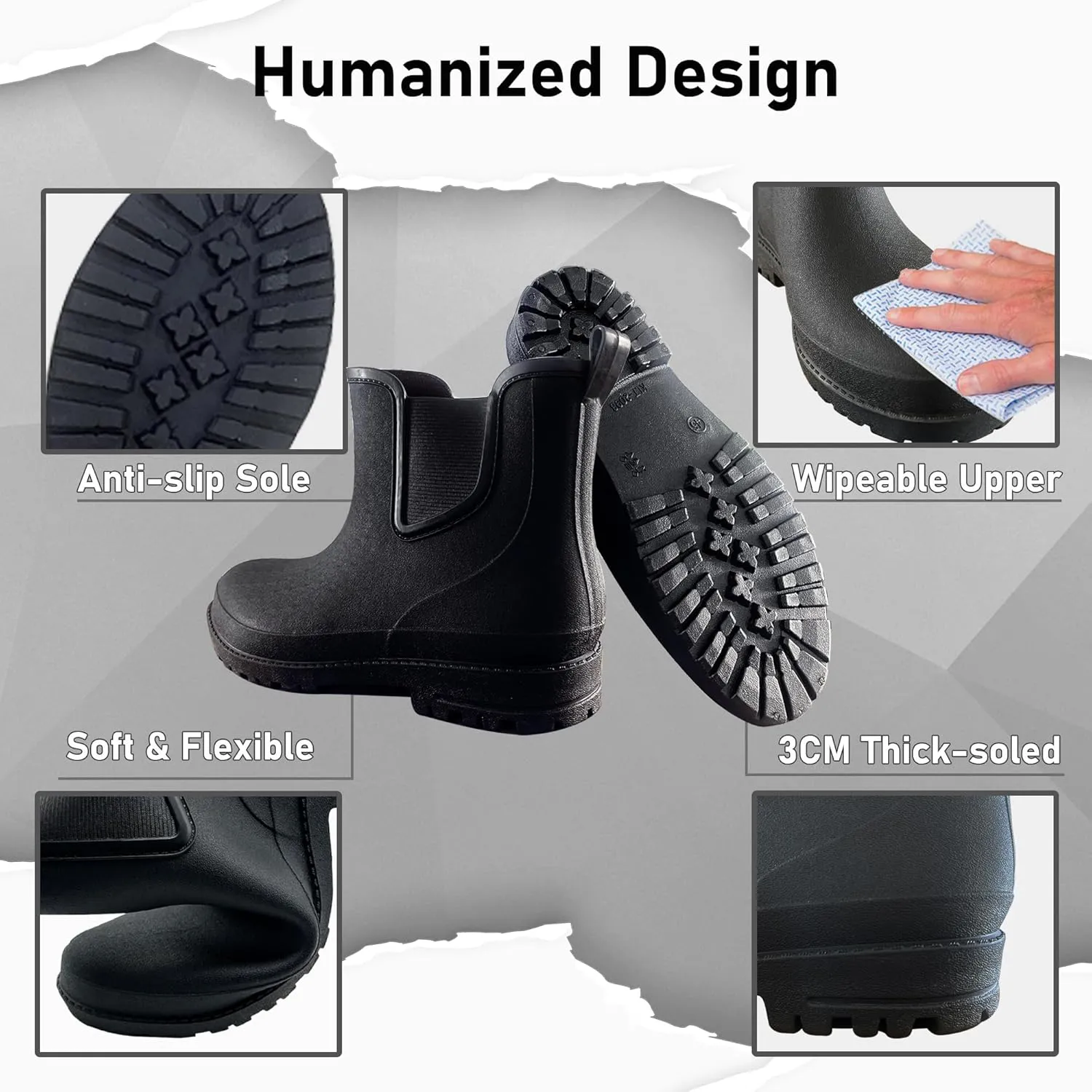 Mens Rain Boots Ankle Rubber Rain Boot Mens Waterproof Ankle Water Boots for Men Waterproof Garden Boots