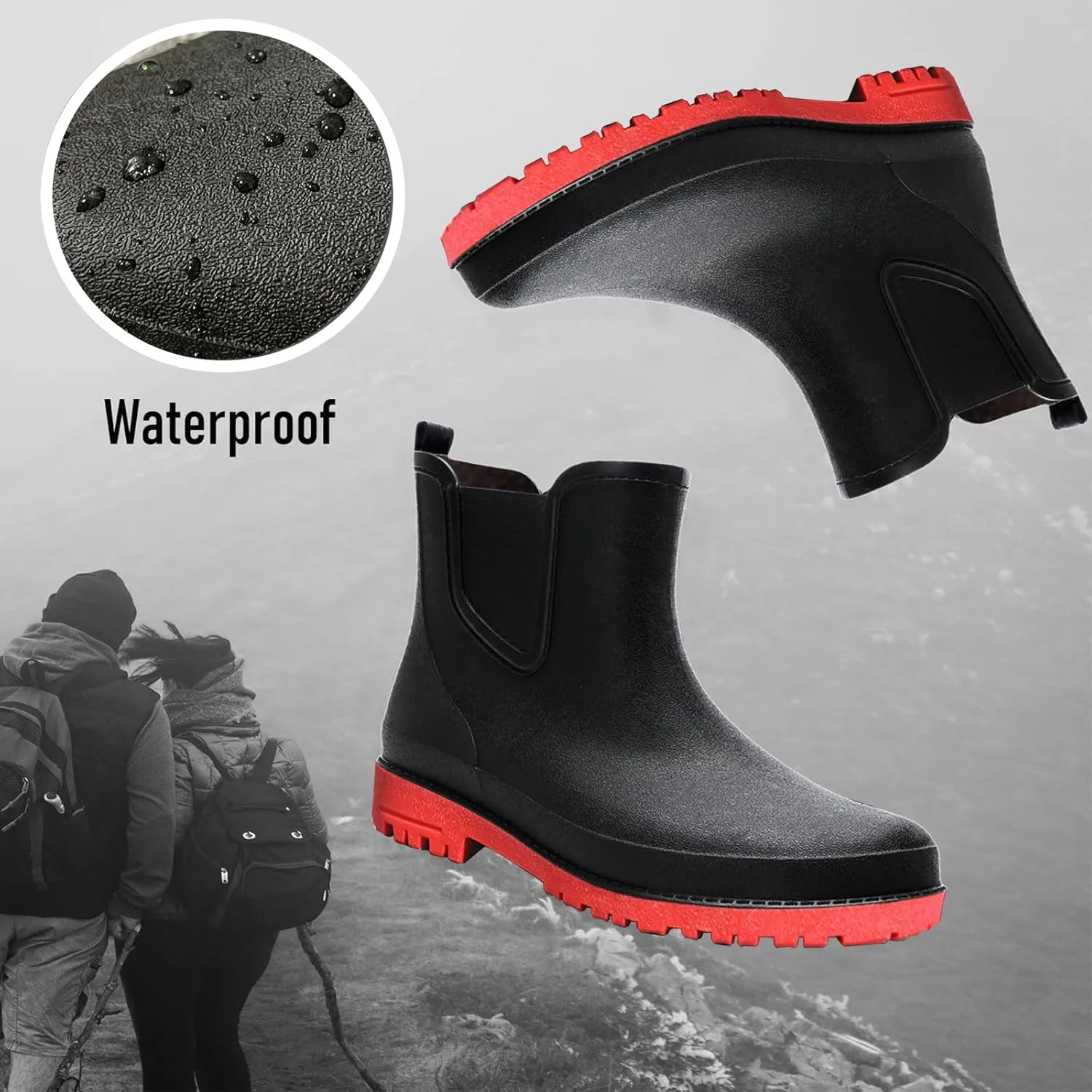 Mens Rain Boots Ankle Rubber Rain Boot Mens Waterproof Ankle Water Boots for Men Waterproof Garden Boots