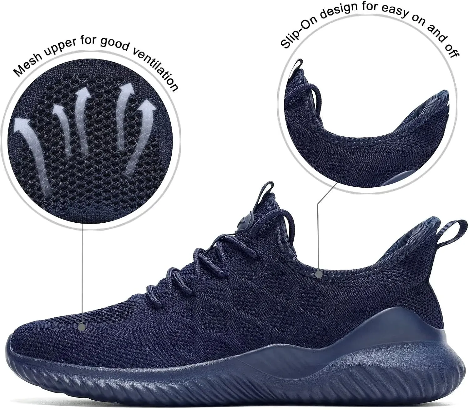 Mens Running Shoes Slip-on Walking Tennis Sneakers Lightweight Breathable Casual Soft Sole Mesh Workout Sports Shoes