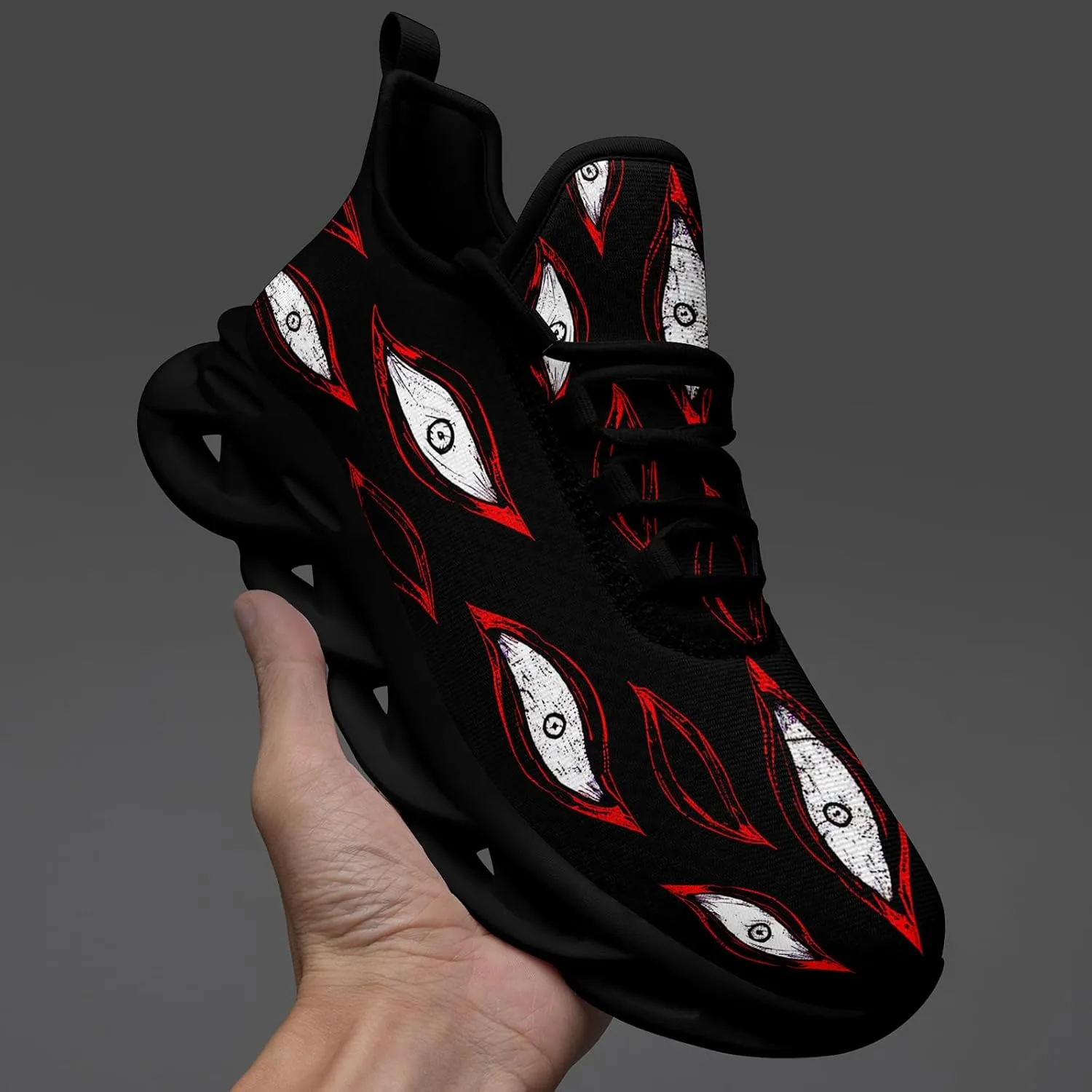Men's Skull Gothic Running Shoes Lightweight Breathable Sport Shoes for Women Cushion Slip On Walking Sneaker