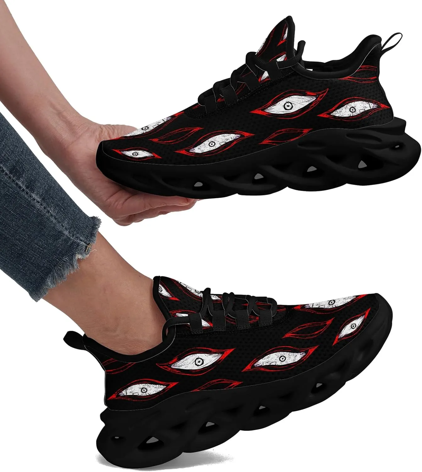 Men's Skull Gothic Running Shoes Lightweight Breathable Sport Shoes for Women Cushion Slip On Walking Sneaker