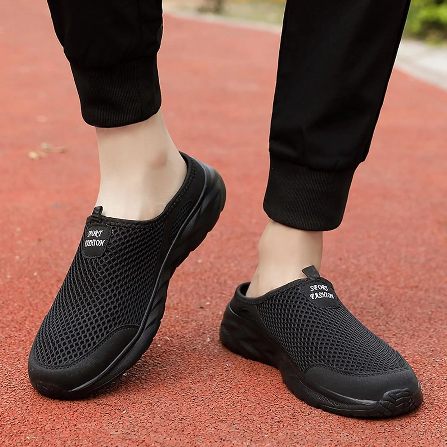 Men's Slip On Mesh Slippers Breathable Summer Shoes Lightweight Non Slip Beach Shoes Soft Flat Elderly Shoe