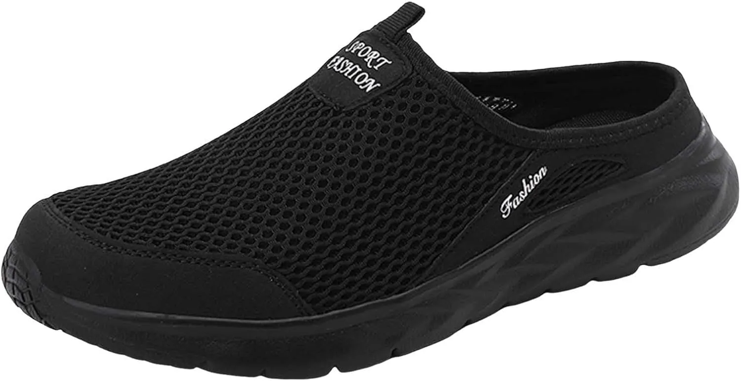 Men's Slip On Mesh Slippers Breathable Summer Shoes Lightweight Non Slip Beach Shoes Soft Flat Elderly Shoe