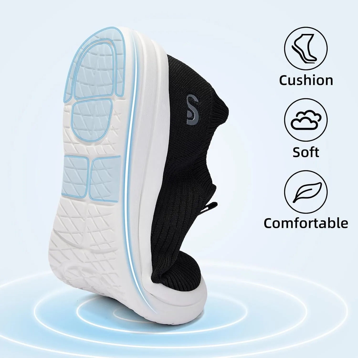 Men's Slip On Sneakers Walking Shoes Wide， Casual Soft Breathable Slip in Sock Sneakers，Non-Slip Rubber Sole, Workout,Athletic