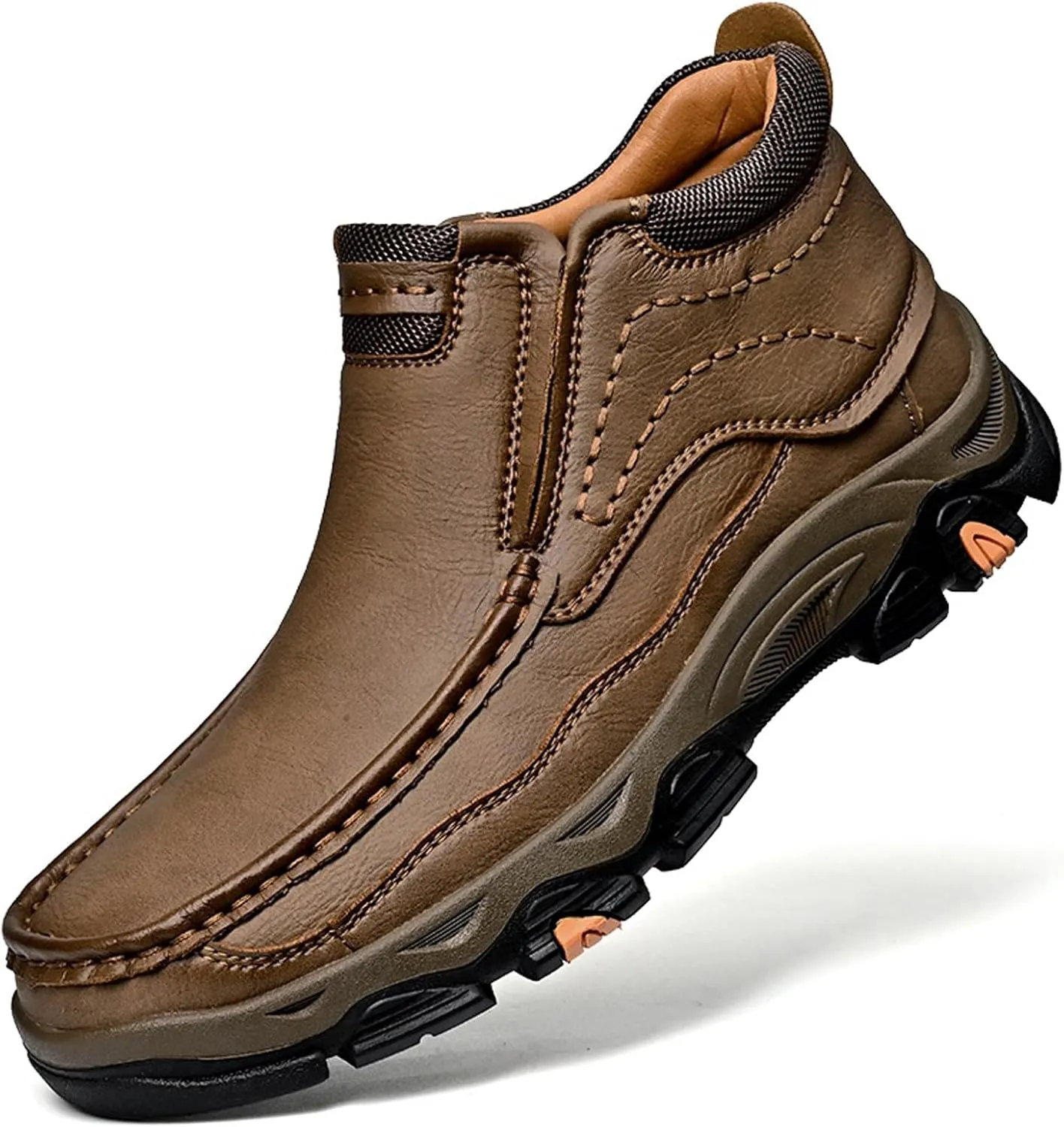 Men's Slip On Waterproof Loafers, Leather Hiking Shoes, Non-Slip Walking Boots, Casual Outdoor Sneakers, Lightweight Breathable Slippers, Easy Wear on/Off