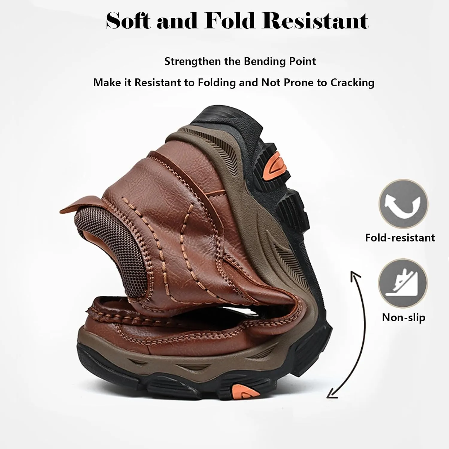 Men's Slip On Waterproof Loafers, Leather Hiking Shoes, Non-Slip Walking Boots, Casual Outdoor Sneakers, Lightweight Breathable Slippers, Easy Wear on/Off