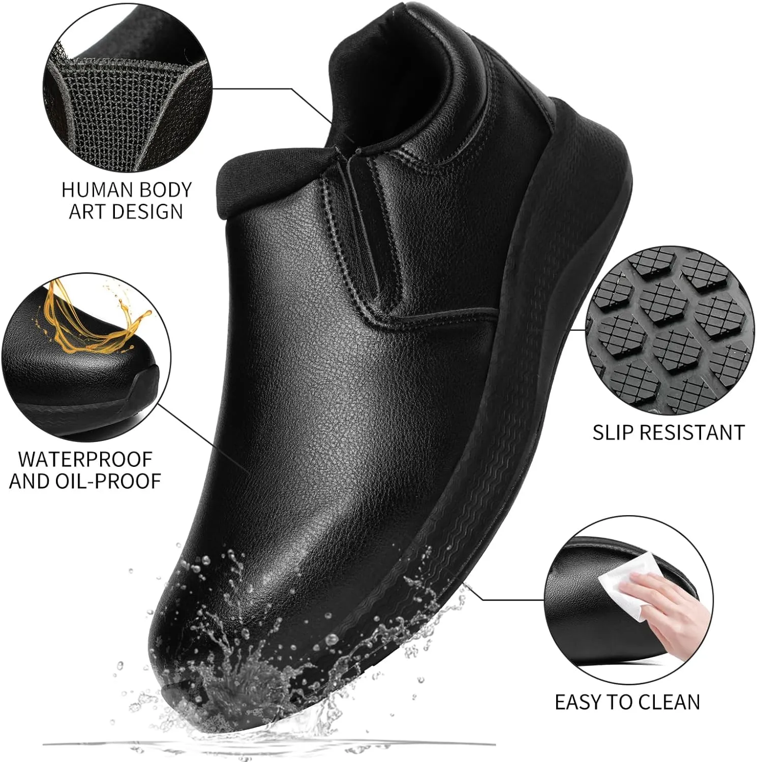 Men's Slip Resistant Work Shoes Food Service Shoes - Professional Oil Water Resistant Chef Shoes ，Suitable for Walking and Casual