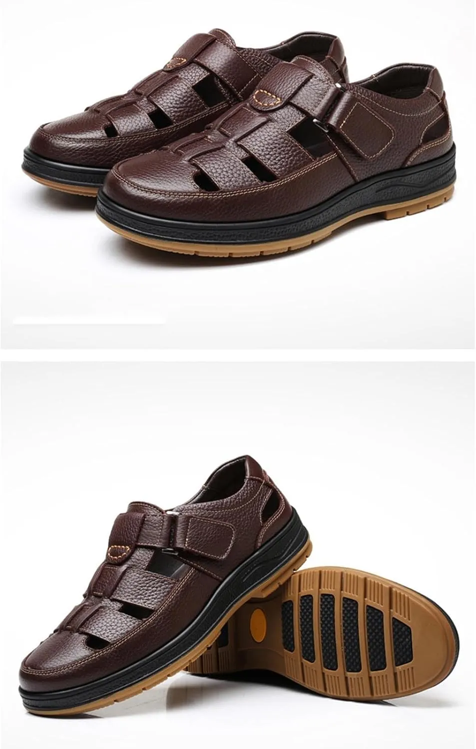 Men's Sneakers Men's Leather Breathable Hollow Casual Leather Shoes