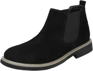 Mens Suede Leather Slip On Classic Chelsea Ankle Boots Retro Casual Low Heels Chukka Elastic Dress Boots for Walking Daily Driving