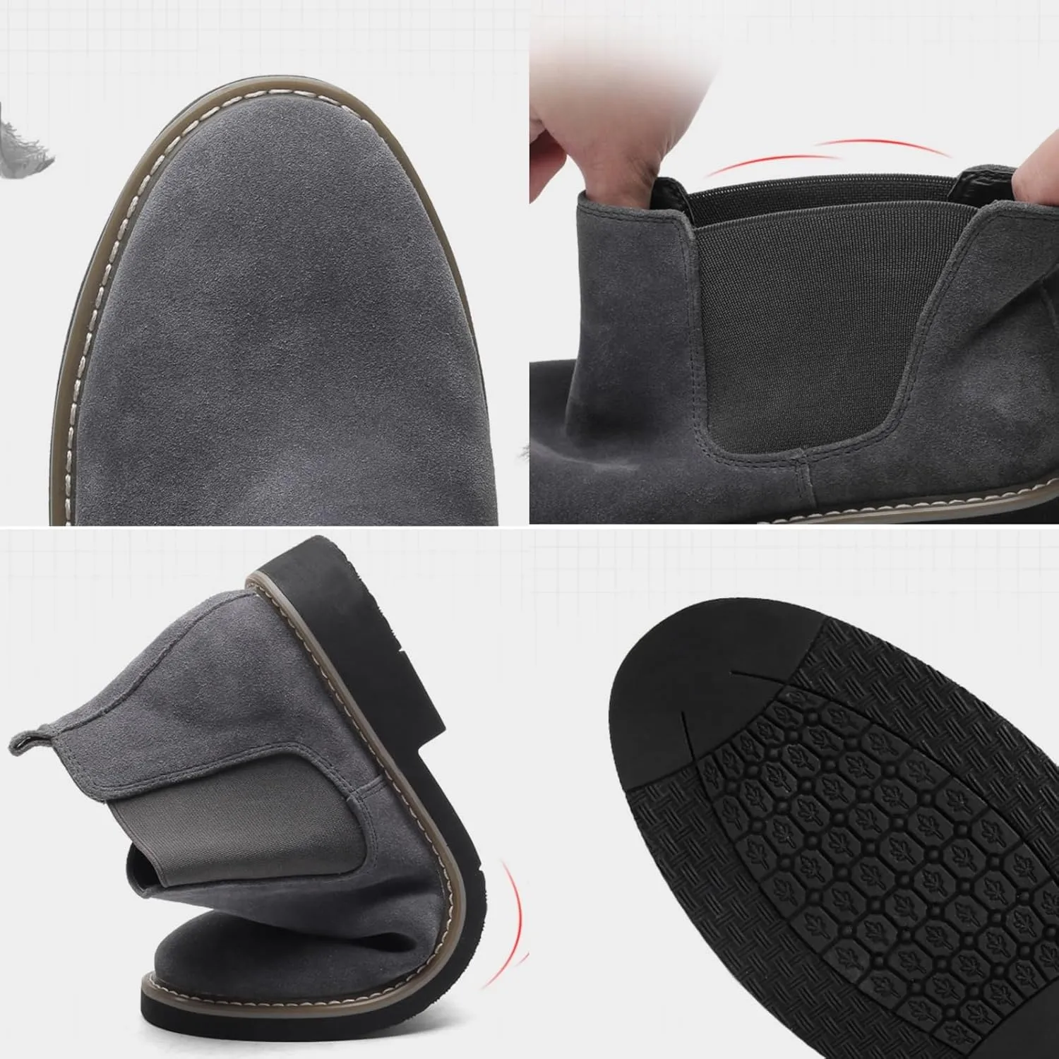 Mens Suede Leather Slip On Classic Chelsea Ankle Boots Retro Casual Low Heels Chukka Elastic Dress Boots for Walking Daily Driving