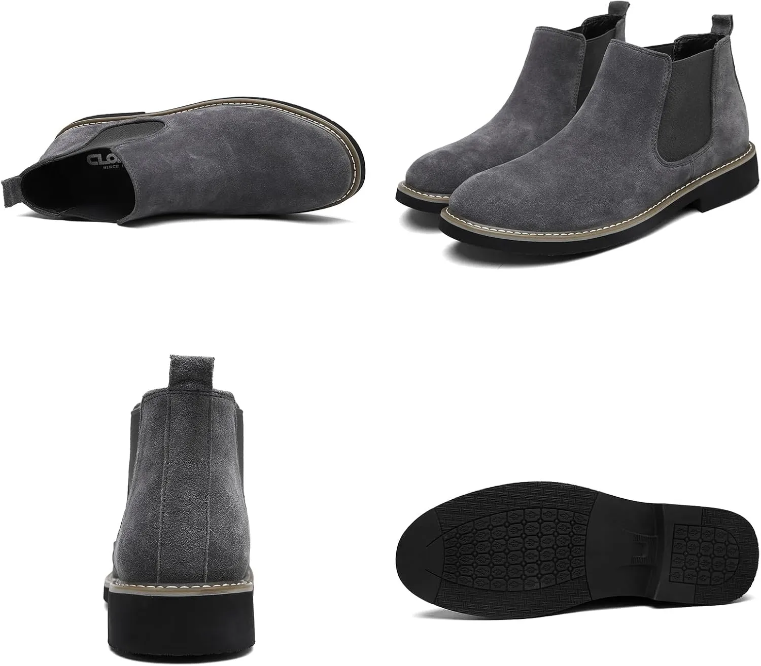 Mens Suede Leather Slip On Classic Chelsea Ankle Boots Retro Casual Low Heels Chukka Elastic Dress Boots for Walking Daily Driving