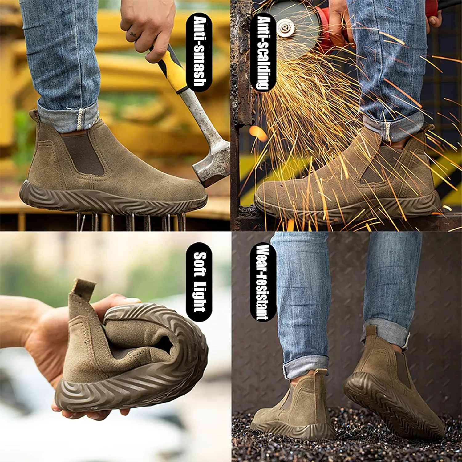 Men's Suede Platform Chukka Boots Casual Comfortable Round Toe Anti-slip Soft Bottom Ankle Booties Lightweight Industrial Walking Working Boots