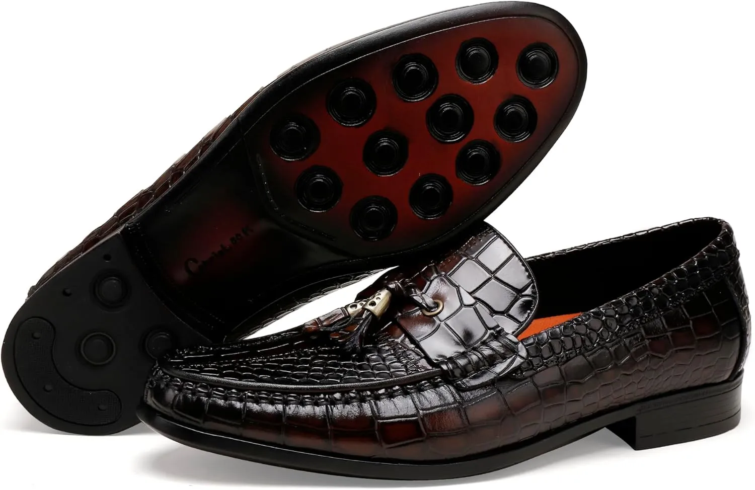 Men's Tassel Loafer Classic Leather Crocodile Pattern Dress Shoes with Tassel