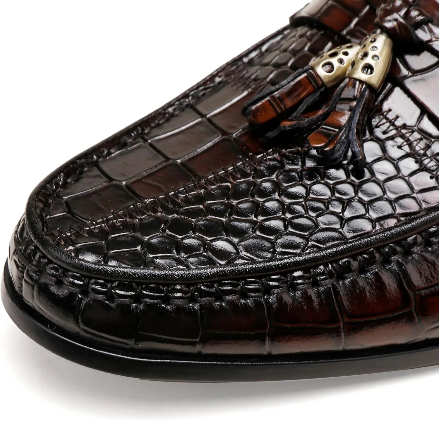 Men's Tassel Loafer Classic Leather Crocodile Pattern Dress Shoes with Tassel