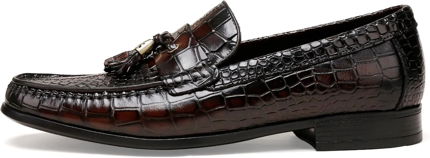 Men's Tassel Loafer Classic Leather Crocodile Pattern Dress Shoes with Tassel