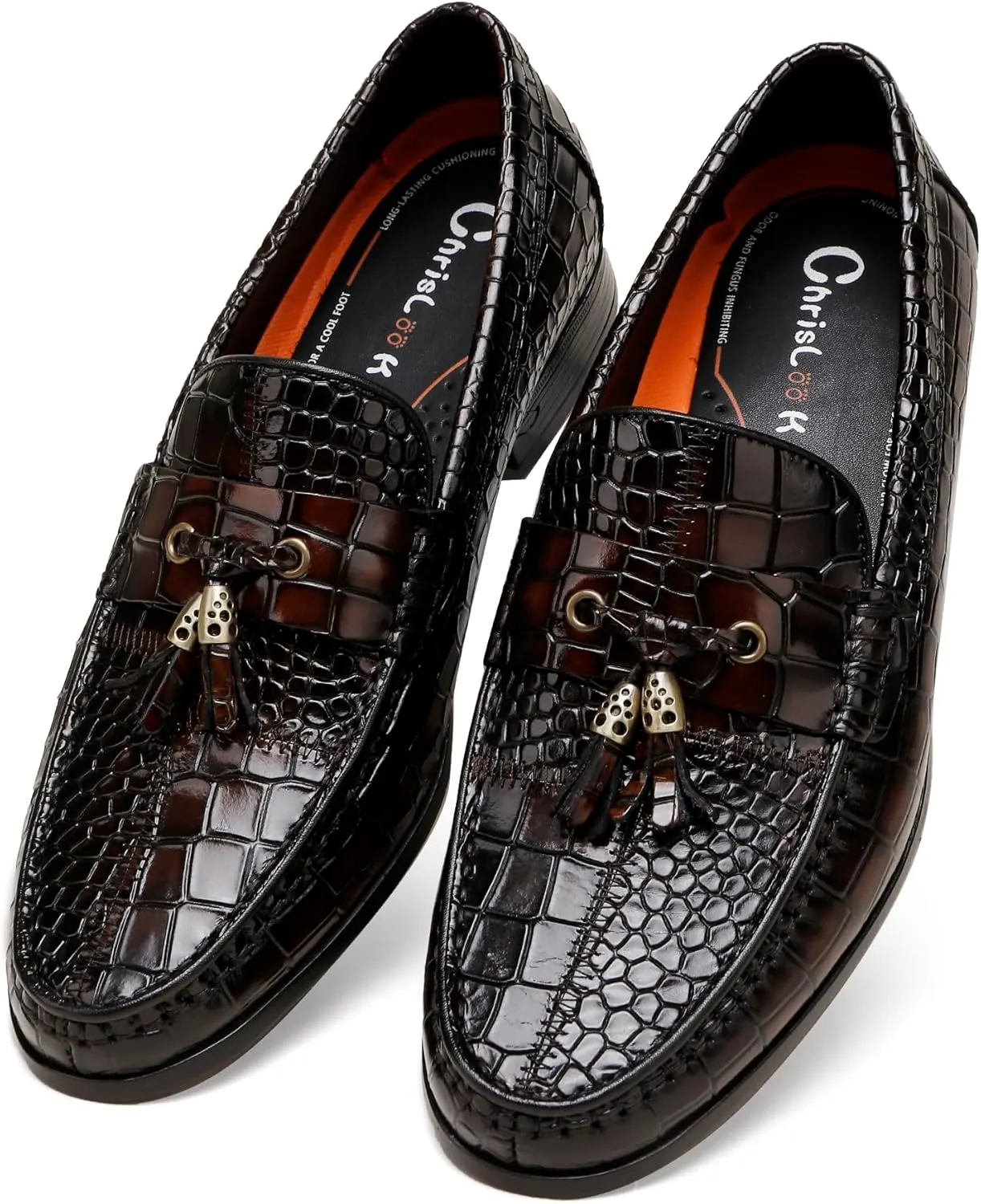 Men's Tassel Loafer Classic Leather Crocodile Pattern Dress Shoes with Tassel