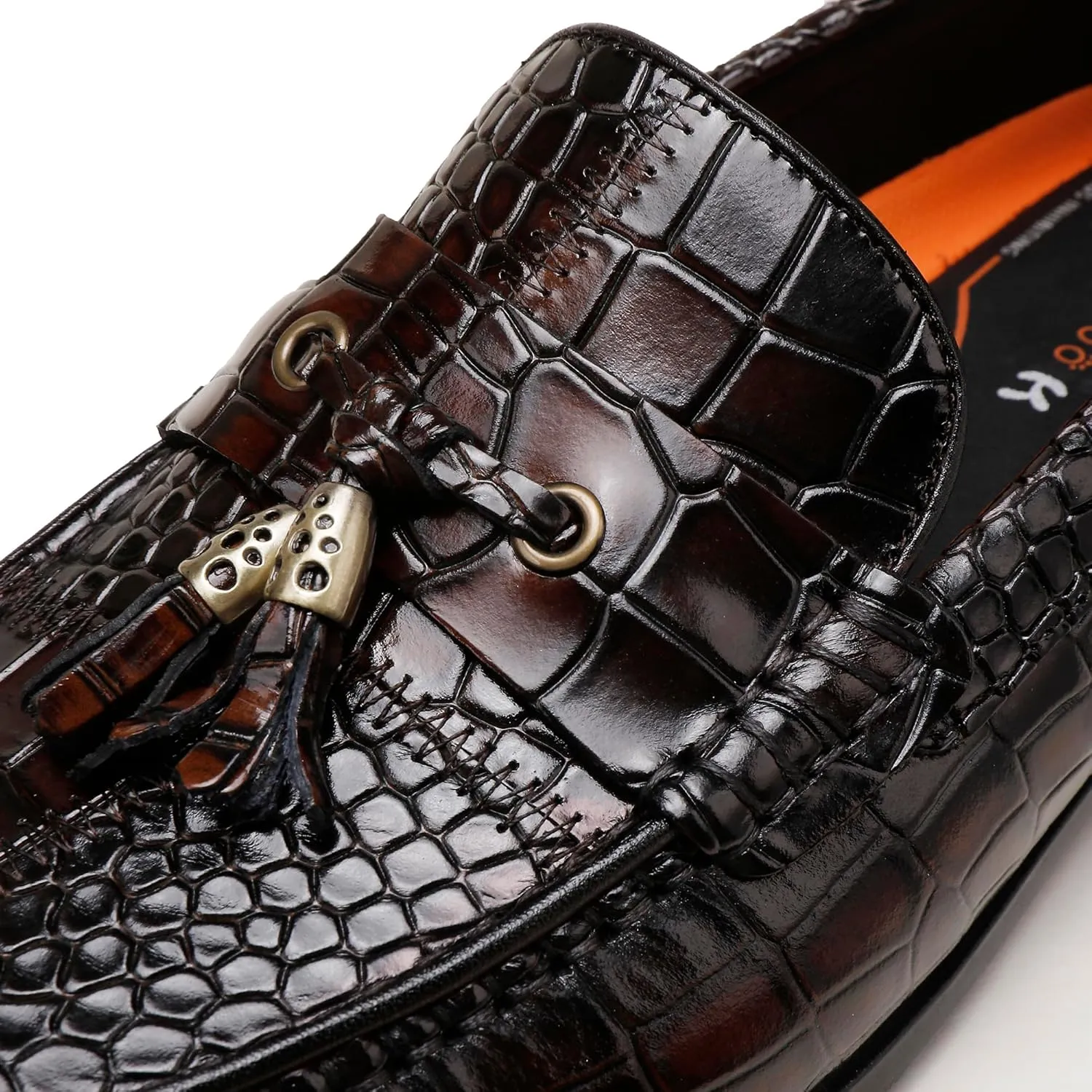 Men's Tassel Loafer Classic Leather Crocodile Pattern Dress Shoes with Tassel