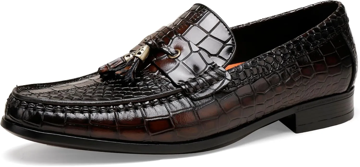 Men's Tassel Loafer Classic Leather Crocodile Pattern Dress Shoes with Tassel