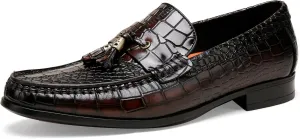 Men's Tassel Loafer Classic Leather Crocodile Pattern Dress Shoes with Tassel