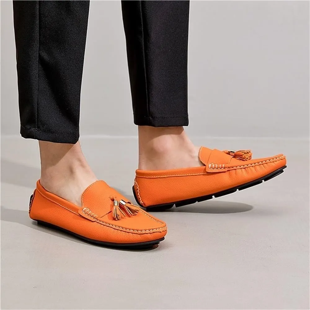 Mens Tassel Loafers Slip On Round Toe Moccasins Driving Shoes Lightweight Flat Heel Flexible Comfortable Outdoor Casual